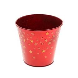 Metall Topf Stern Rund rot D13cm H12cm