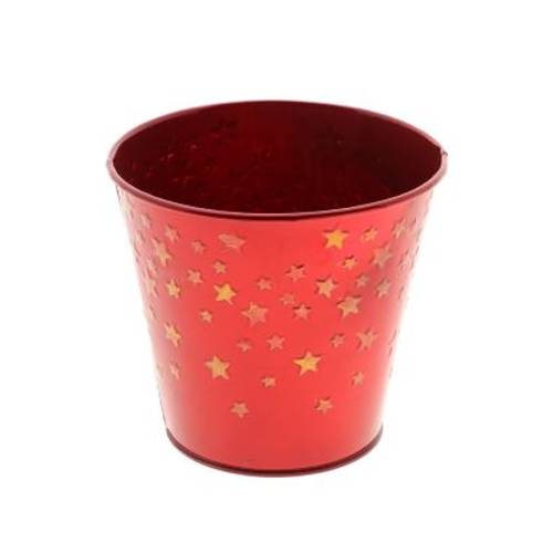 Metall Topf Stern Rund rot D13cm H12cm