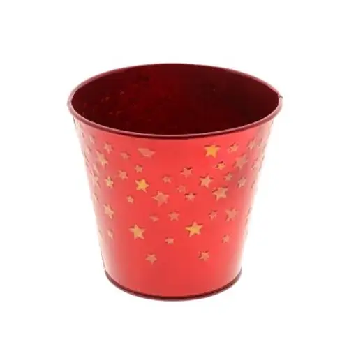 Metall Topf Stern Rund rot D13cm H12cm