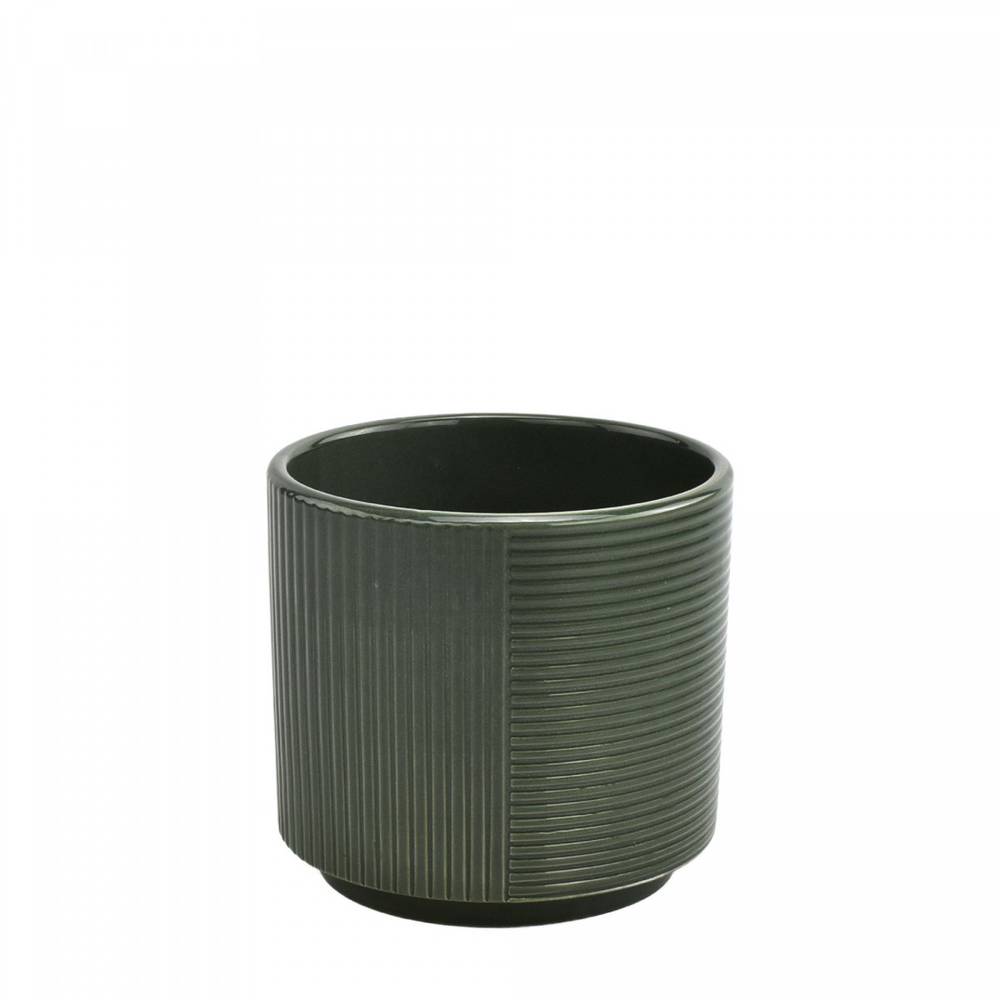 Keramik Übertopf Groove dunkel grün D13cm H12.5cm