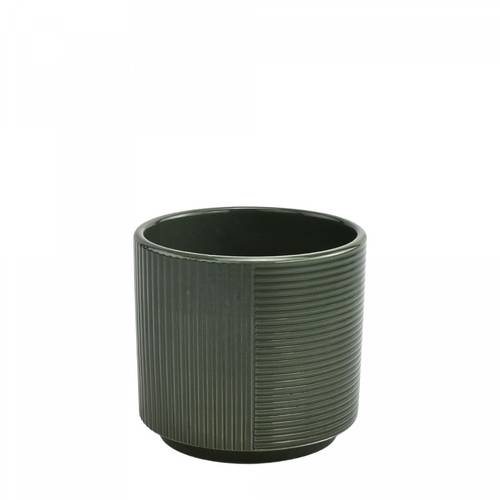 Keramik Übertopf Groove dunkel grün D13cm H12.5cm