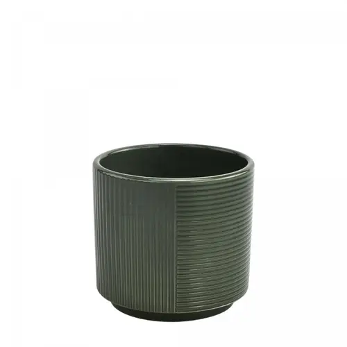 Keramik Übertopf Groove dunkel grün D13cm H12.5cm