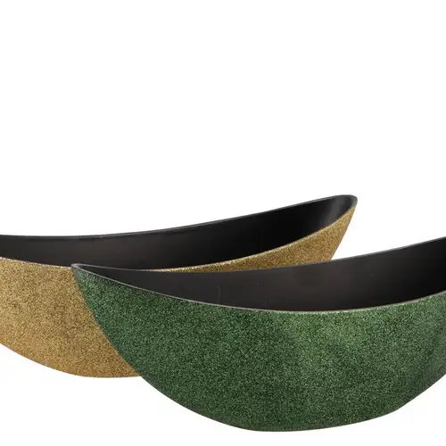 Melamine Schiff olivgrün gold oval 39x12x13c