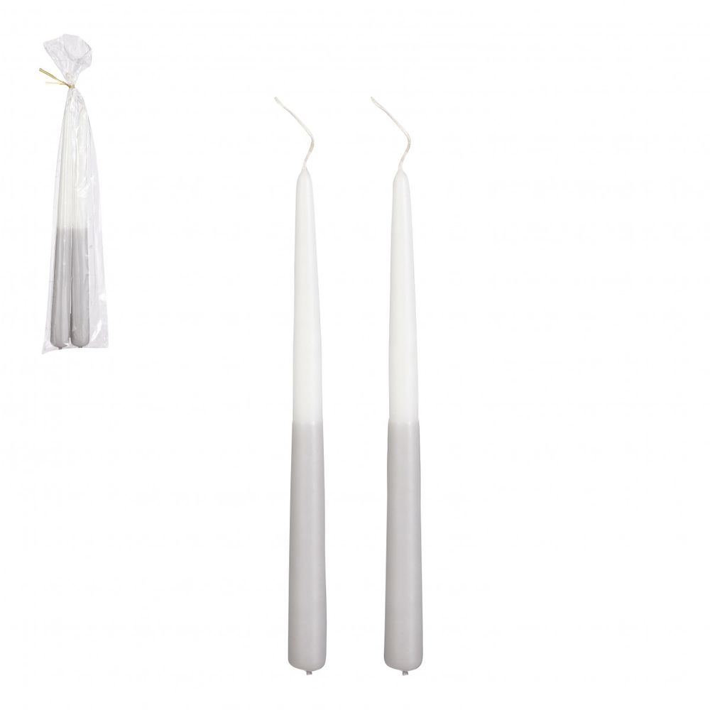 Kerzen Dip-dye weiss/hell grau d2.2X30cm x2