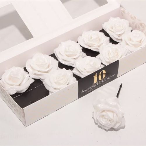 Seiden Wachs Rose weiss Diamond d12cm (767)