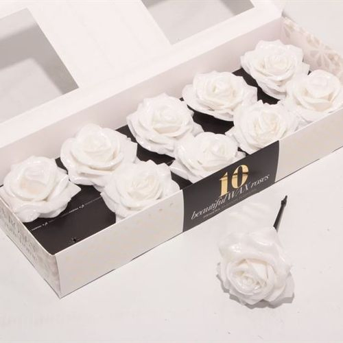 Seiden Wachs Rose weiss Diamond d12cm (767)