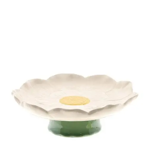 Keramik Schale Blume auf Fuss weiss 19x06cm