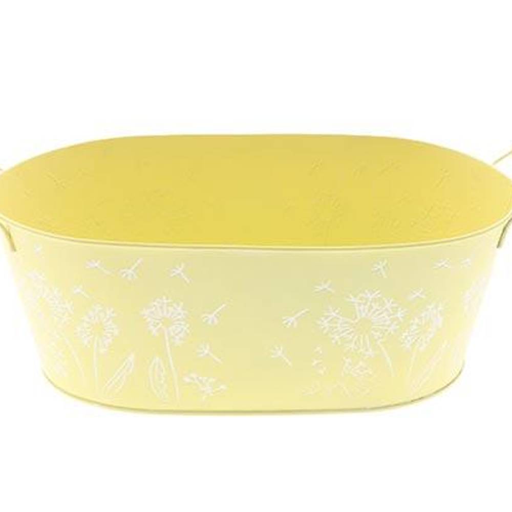 Zink Schale Blume +Henkel gelb 30x18x11cm