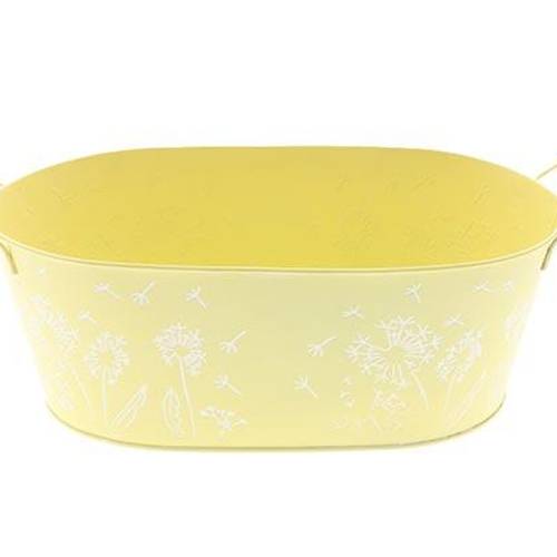 Zink Schale Blume +Henkel gelb 30x18x11cm