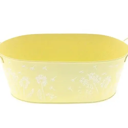 Zink Schale Blume +Henkel gelb 30x18x11cm