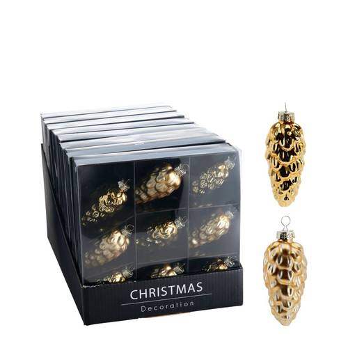 Deko Kugel Tannenzapfen mix gold D09cm x9
