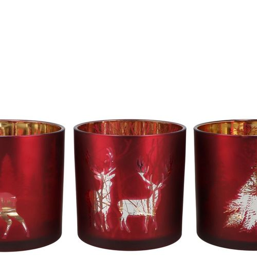 Teelichthalter Jolly rot gold 15x15cm