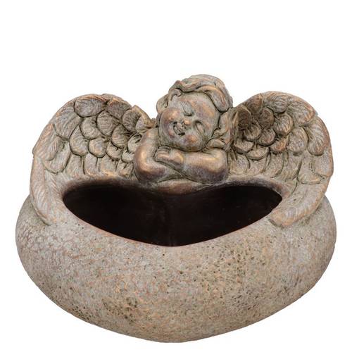 Beton Übertopf Engel+Herz gold 21x18x13cm