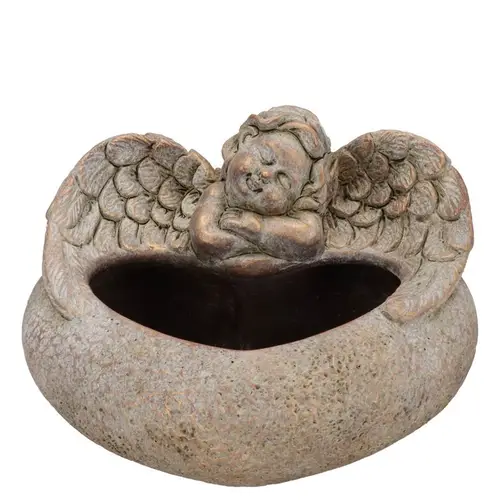 Beton Übertopf Engel+Herz gold 21x18x13cm