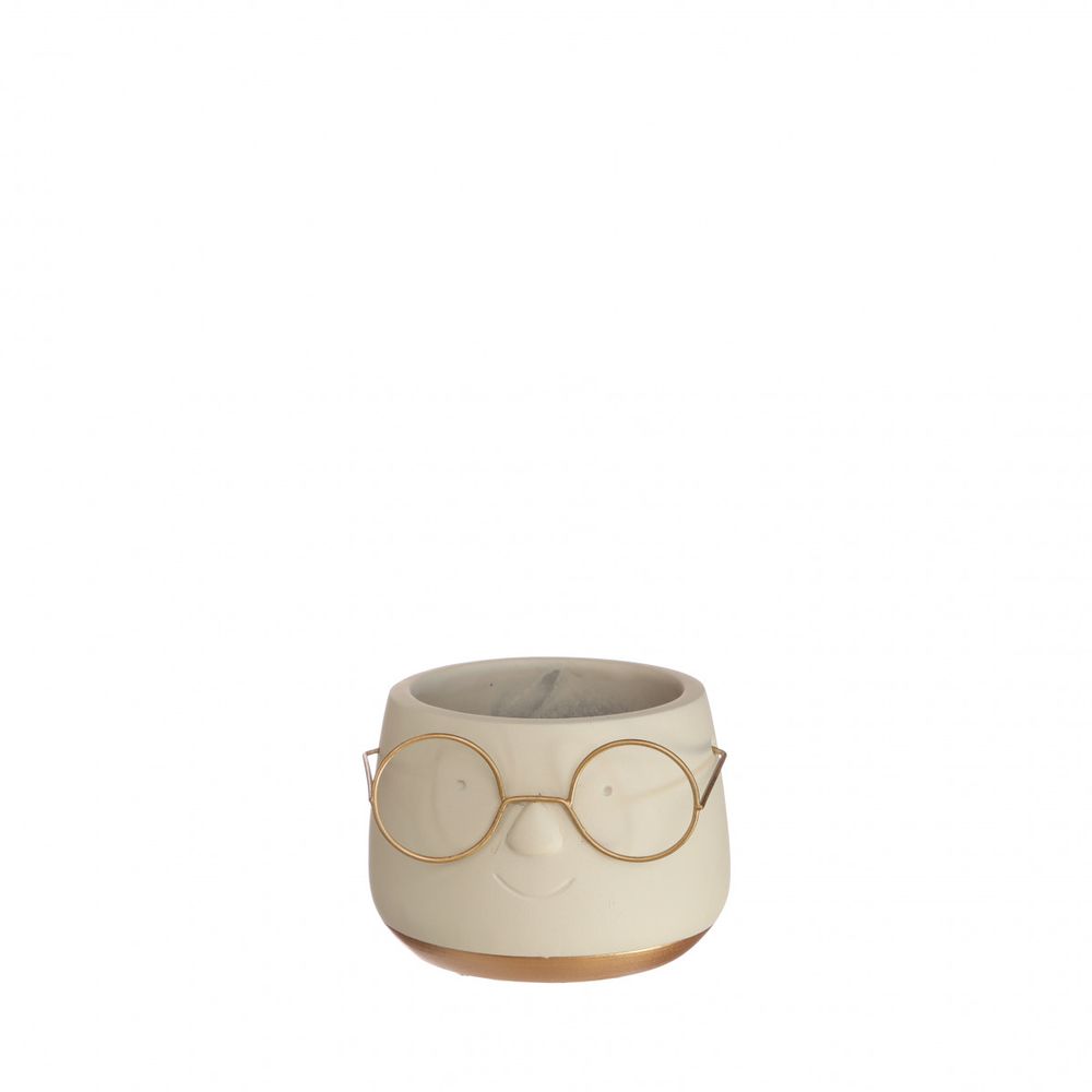 Keramik Übertopf Brille creme/gold D09cm H07cm