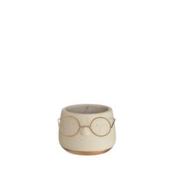 Keramik Übertopf Brille creme/gold D09cm H07cm