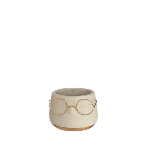 Keramik Übertopf Brille creme/gold D09cm H07cm