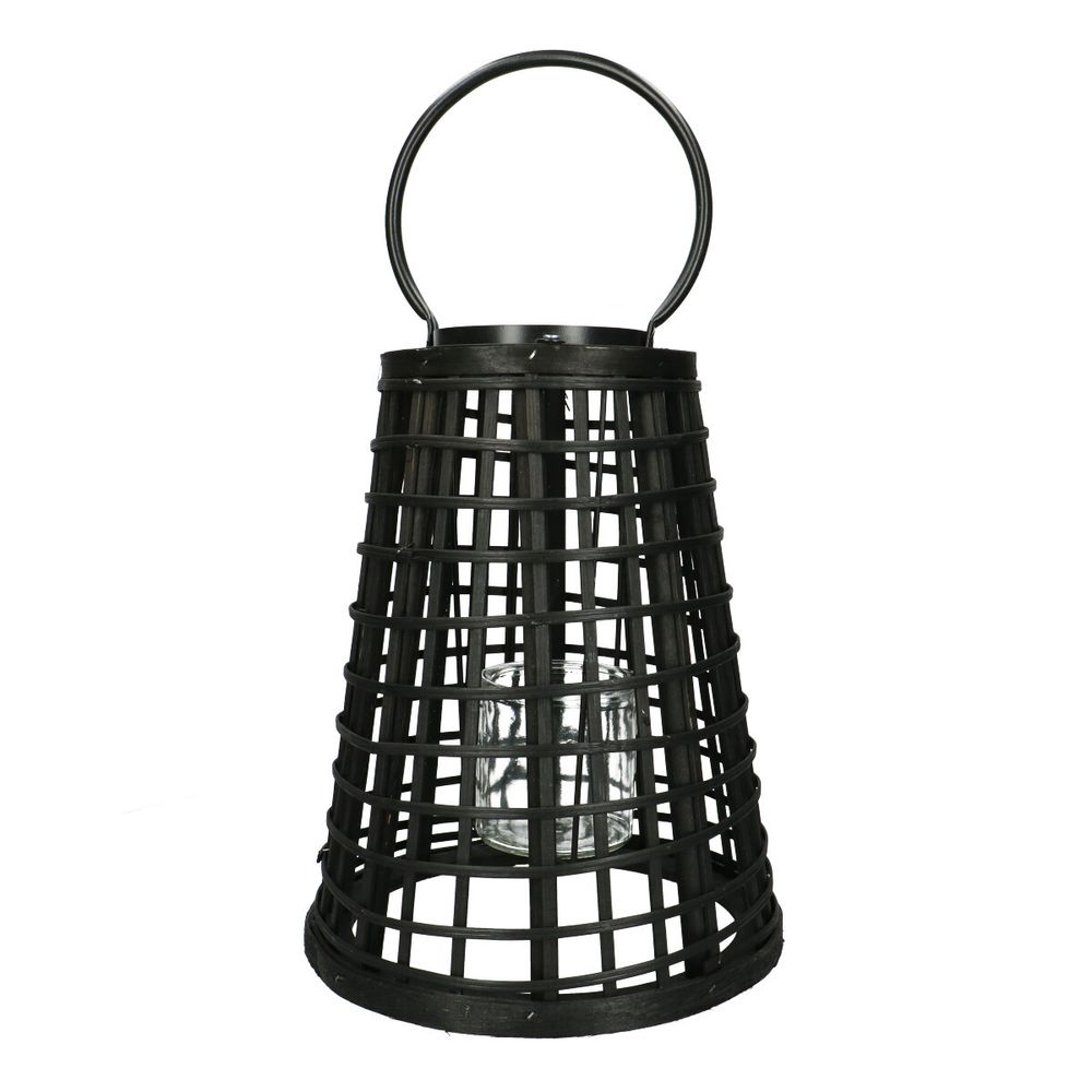 Laterne Draht+Glas schwarz D23cm H31cm
