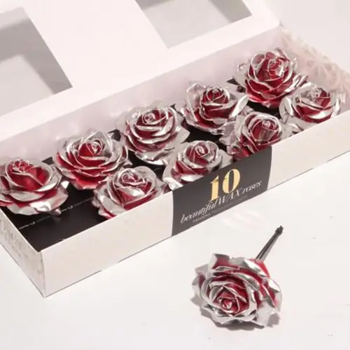 Seiden Wachs Rose rot/silber d12cm (540) Blush