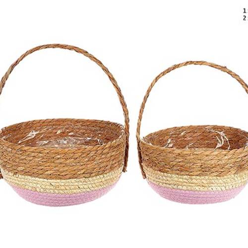 Korb Makka mit rosa 2/Set D24cm H12cm