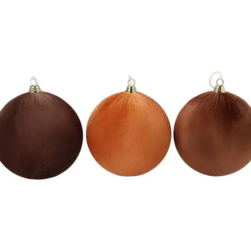 Hänger Kugel Velvet Joyful mix braun 3/Set D20cm