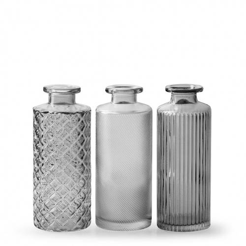 Glas Flasche Alanis mix grau D02/05cm H13cm