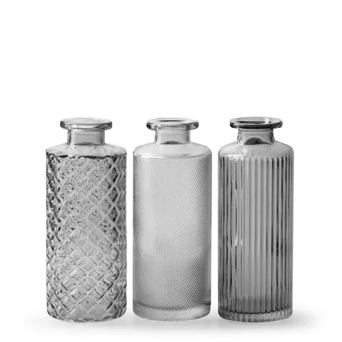 Glas Flasche Alanis mix grau D02/05cm H13cm