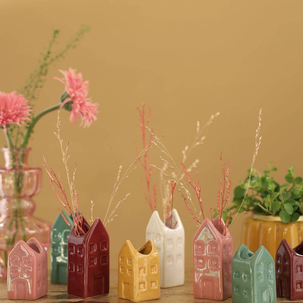 Keramik Vase Mini Haus mix D03cm H06cm