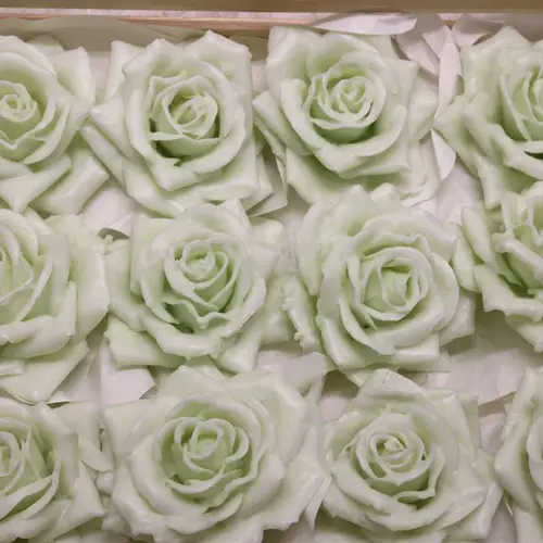 Seiden Wachs Rose im Kiste hell grün D10-12cm