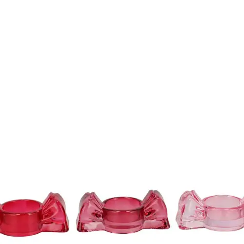 Kerzenständer Glas Bowy Schleife rosa mix 10x5x5cm