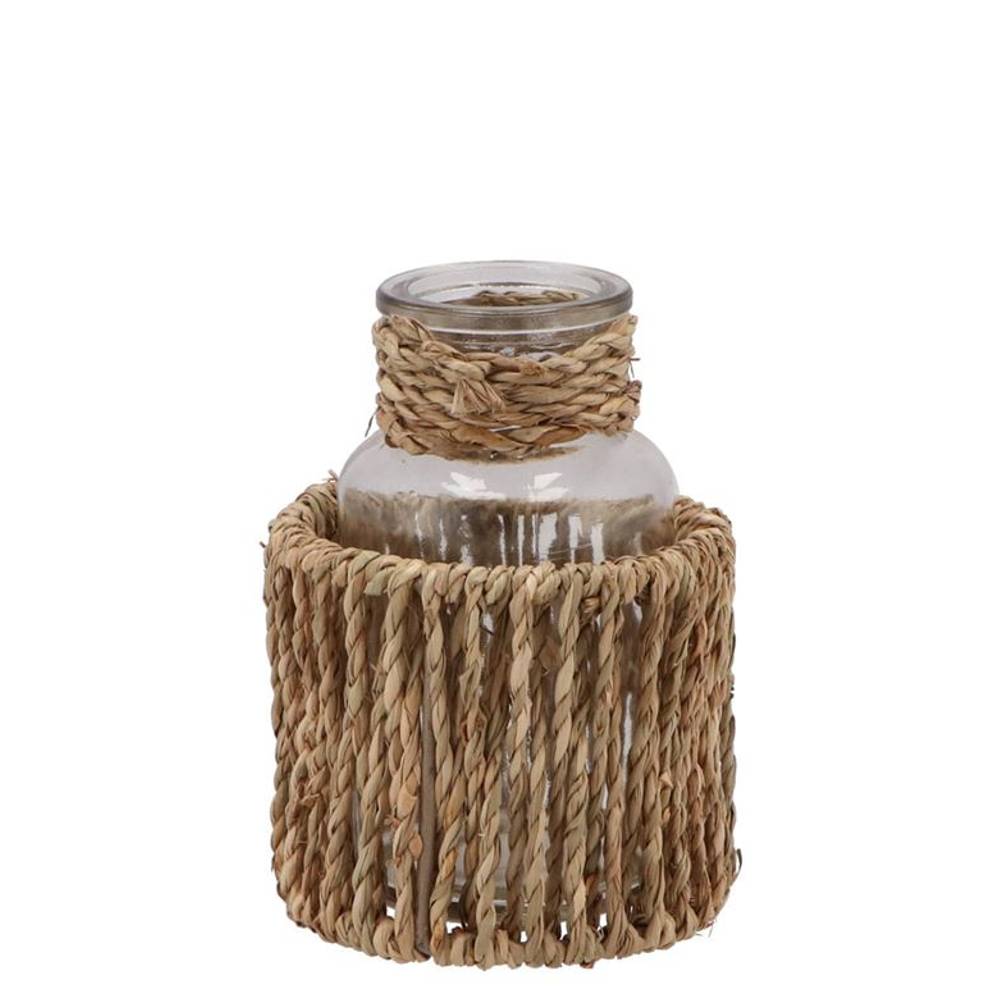 Glas Flasche Inca natur D09cm H08cm