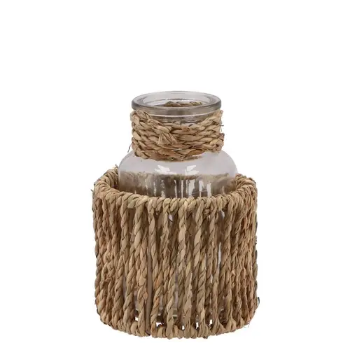 Glas Flasche Inca natur D09cm H08cm