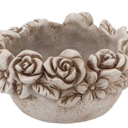 Beton Schale antik Blumen grau 25x25x13cm