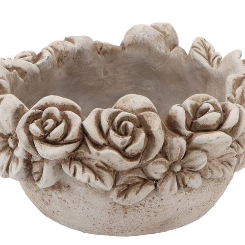 Beton Schale antik Blumen grau 25x25x13cm