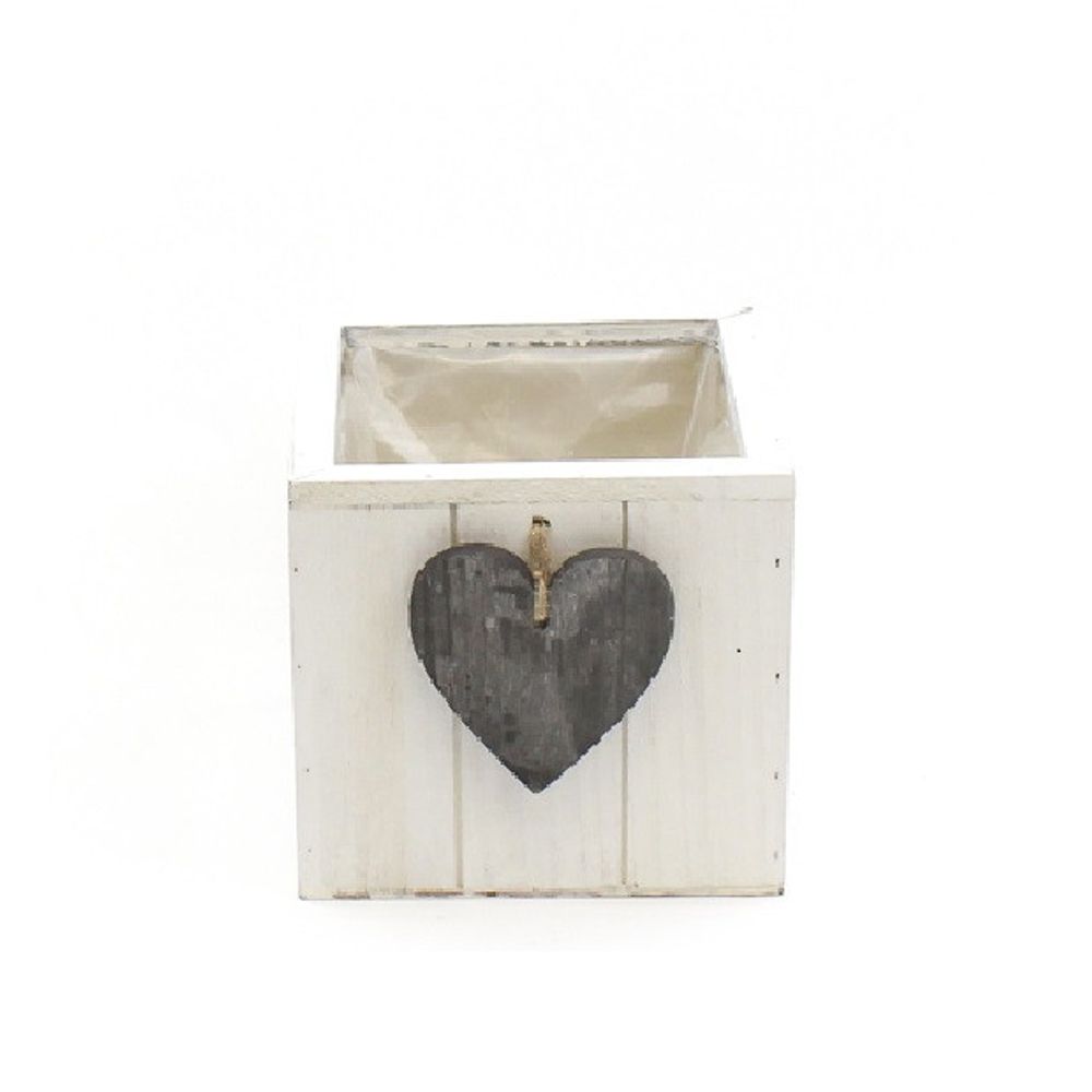 Holz Übertopf +Herz Hänger weiss D15cm H14cm