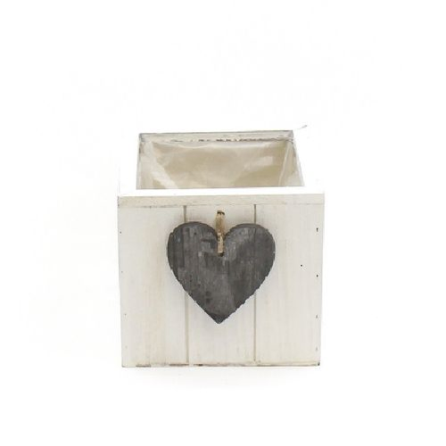 Holz Übertopf +Herz Hänger weiss D15cm H14cm