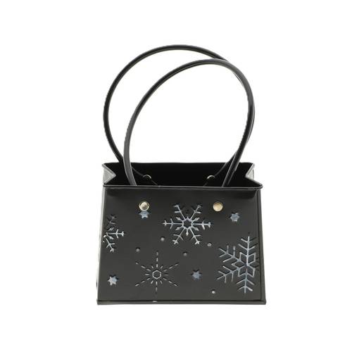 Übertopf Tasche Schneeflocke schwarz 15x14x11cm