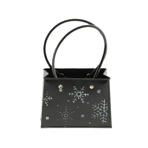 Übertopf Tasche Schneeflocke schwarz 15x14x11cm