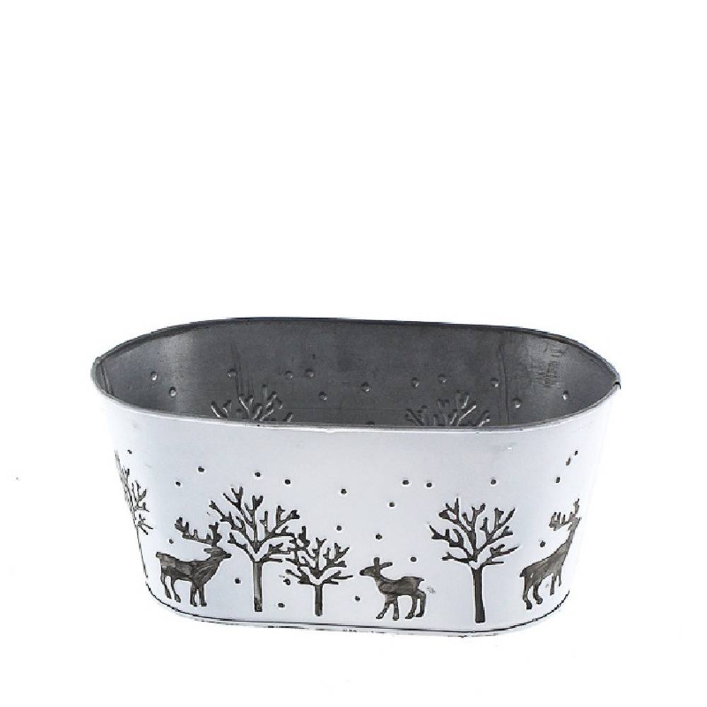 Zink Übertopf Winter weiss 24x14x10.5cm 