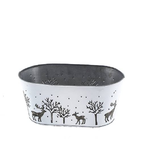 Zink Übertopf Winter weiss 24x14x10.5cm 