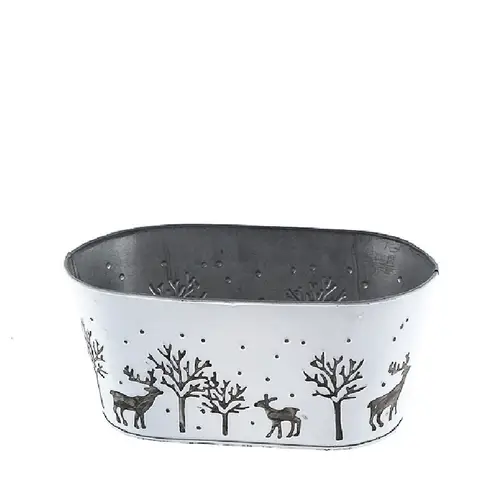 Zink Übertopf Winter weiss 24x14x10.5cm 