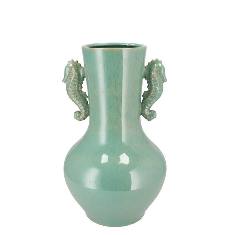 Keramik Vase Seepferdchen grün 19x19x30cm