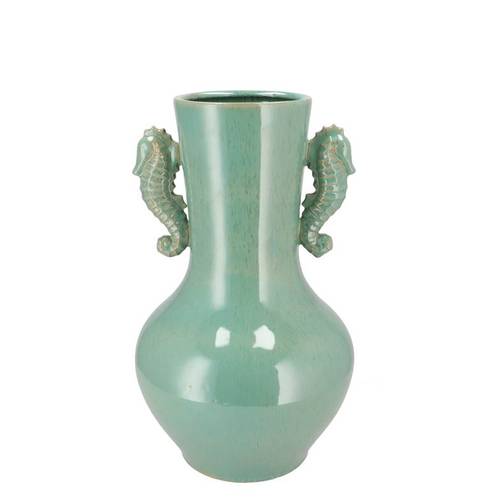 Keramik Vase Seepferdchen grün 19x19x30cm