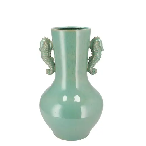 Keramik Vase Seepferdchen grün 19x19x30cm