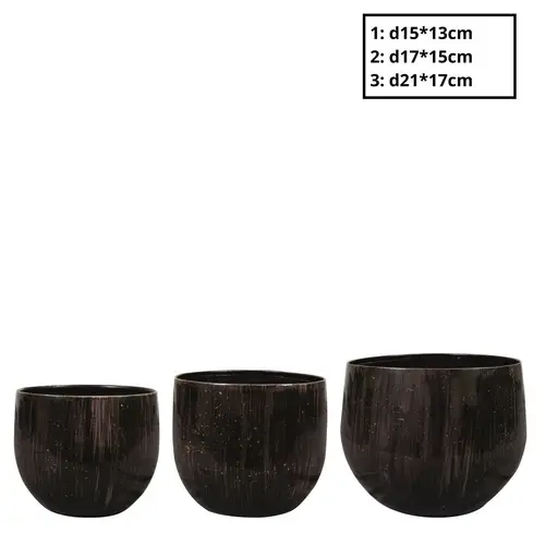 Metall Übertopf Skylar 3/Set dunkel braun D21cm H17cm