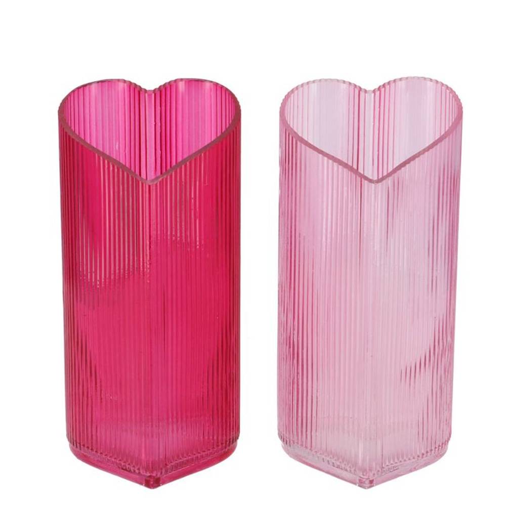 Glas Teelicht Herz Amour Rib mix rosa 09x08x18cm