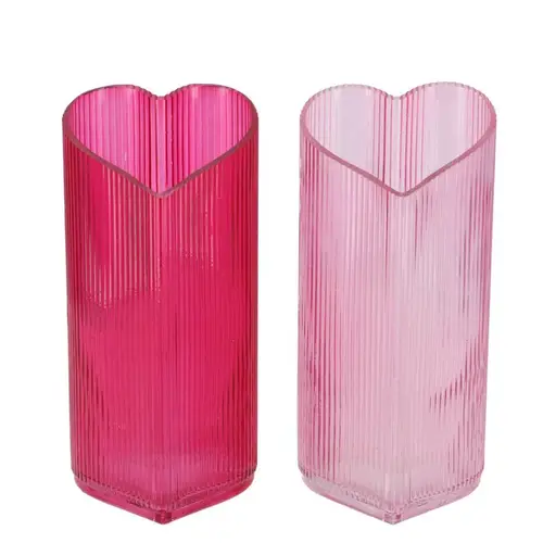 Glas Teelicht Herz Amour Rib mix rosa 09x08x18cm