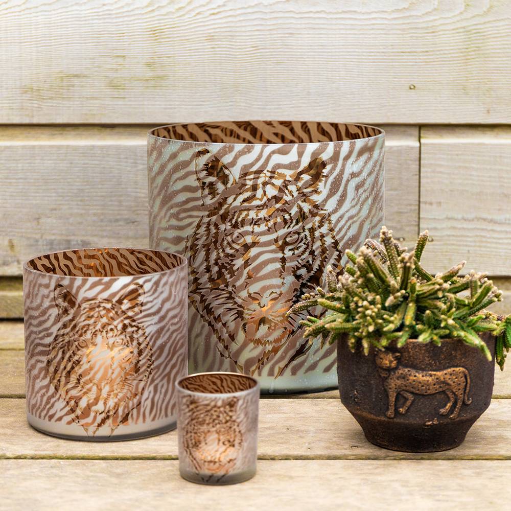 Glas Teelicht Zebra gold D15cm H15cm