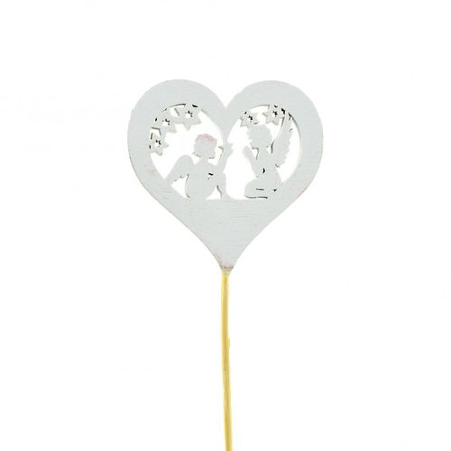 Herz auf Stab Engel weiss D07cm L20cm