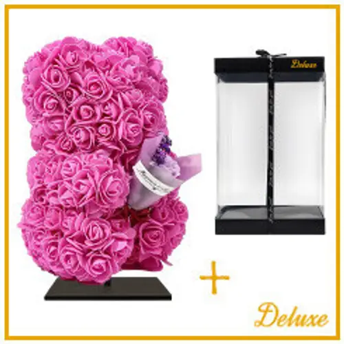 Foam Bär Rosen fuchsia +Standard 25cm